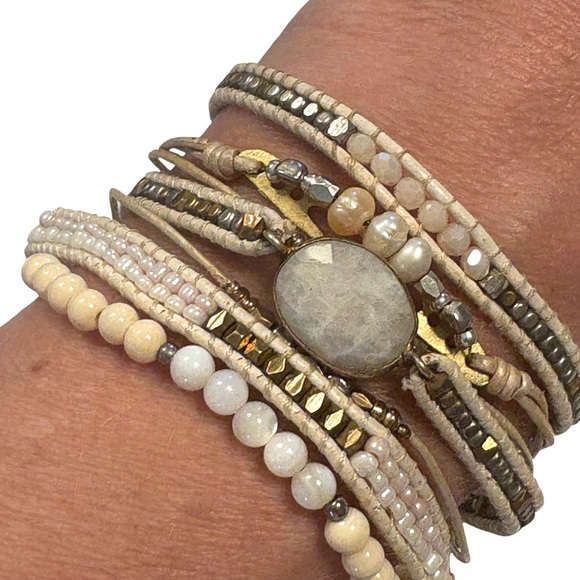 Nakamol White Gold Beaded Natural Stone Bracelet - Picture 1 of 6